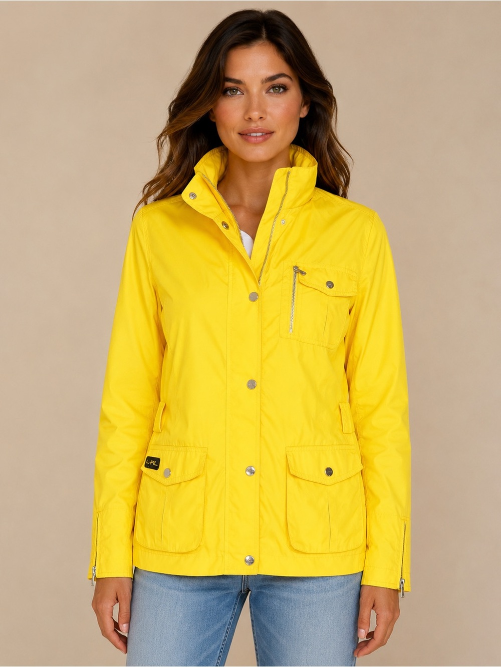 Lauren Active Ralph Lauren Yellow Hooded Utility Windbreaker,Raincoat Jacket L